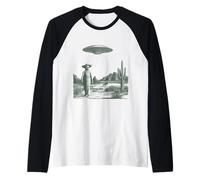 Funny Alien Cowboy Skeleton UFO Desert Abduction Raglan Baseball Tee