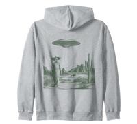 Funny Alien Cowboy Skeleton UFO Desert Abduction Zip Hoodie