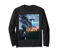 Funny Alien Invasion UFO Alien Smoking Cigarette Drinking Long Sleeve T-Shirt