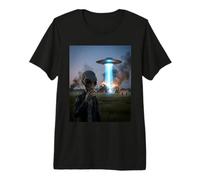 Funny Alien Invasion UFO Alien Smoking Cigarette Drinking Premium T-Shirt