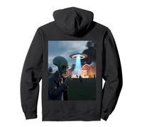 Funny Alien Invasion UFO Alien Smoking Cigarette Drinking Pullover Hoodie