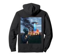 Funny Alien Invasion UFO Alien Smoking Cigarette Drinking Pullover Hoodie