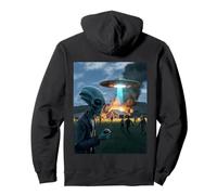 Funny Alien Invasion UFO Alien Smoking Cigarette Drinking Pullover Hoodie