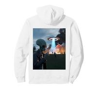 Funny Alien Invasion UFO Alien Smoking Cigarette Drinking Pullover Hoodie