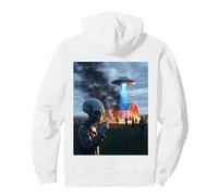 Funny Alien Invasion UFO Alien Smoking Cigarette Drinking Pullover Hoodie