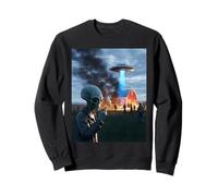 Funny Alien Invasion UFO Alien Smoking Cigarette Drinking Sweatshirt