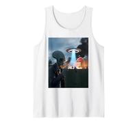 Funny Alien Invasion UFO Alien Smoking Cigarette Drinking Tank Top