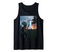 Funny Alien Invasion UFO Alien Smoking Cigarette Drinking Tank Top