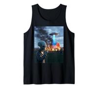 Funny Alien Invasion UFO Alien Smoking Cigarette Drinking Tank Top