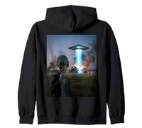 Funny Alien Invasion UFO Alien Smoking Cigarette Drinking Zip Hoodie