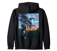 Funny Alien Invasion UFO Alien Smoking Cigarette Drinking Zip Hoodie