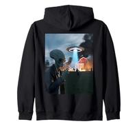 Funny Alien Invasion UFO Alien Smoking Cigarette Drinking Zip Hoodie