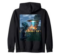 Funny Alien Invasion UFO Alien Smoking Cigarette Drinking Zip Hoodie