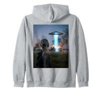 Funny Alien Invasion UFO Alien Smoking Cigarette Drinking Zip Hoodie