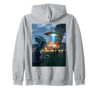 Funny Alien Invasion UFO Alien Smoking Cigarette Drinking Zip Hoodie
