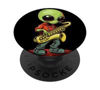 Funny Alien Jamming with a Cosmic Saxophone PopSockets Adhesive PopGrip