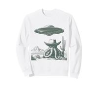 Funny Alien Octopus Cowboy UFO Desert Etching Style Sweatshirt