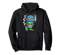 Funny Alien Smoking Weed Trippy Retro Sci-Fi Gift Pullover Hoodie