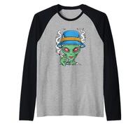 Funny Alien Smoking Weed Trippy Retro Sci-Fi Gift Raglan Baseball Tee