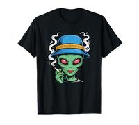 Funny Alien Smoking Weed Trippy Retro Sci-Fi Gift T-Shirt