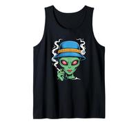 Funny Alien Smoking Weed Trippy Retro Sci-Fi Gift Tank Top
