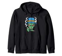 Funny Alien Smoking Weed Trippy Retro Sci-Fi Gift Zip Hoodie