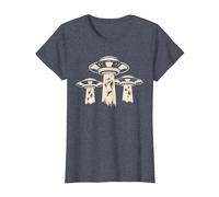 Funny Alien Space Graphic Tees Vintage Dinosaur UFO Alien T-Shirt, Women, Heather Blue, Small