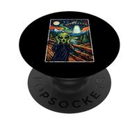 Funny Alien UFO Abduction The Scream Painting PopSockets Adhesive PopGrip