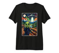 Funny Alien UFO Abduction The Scream Painting Premium T-Shirt