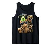 Funny Alien UFO Cat Selfie Dinosaur Retro Space Art Tank Top