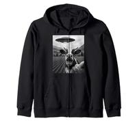 Funny Alien UFO Cow Abduction Selfie Zip Hoodie