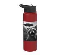 Funny Alien UFO Racoon Abduction Selfie Stainless Steel Insulated Water Bottle