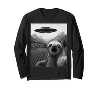 Funny Alien UFO Sloth Abduction Selfie Long Sleeve T-Shirt