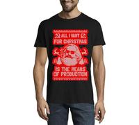 Funny All I Want for Christmas is The Means of Production Karl Marx Men's Crew Neck T-Shirt Black Large