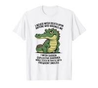 Funny Alligator I Never Wish Death Upon Anyone Who Wrongs Me Value Graphic T-Shirt, Men, White, L