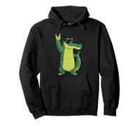Funny Alligator Rock On Cool Cartoon Crocodile Design Pullover Hoodie