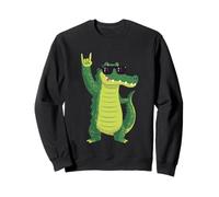 Funny Alligator Rock On Cool Cartoon Crocodile Design Sweatshirt