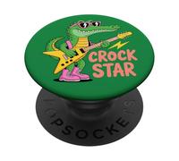 Funny Alligator Rock Star Playing Guitar PopSockets Adhesive PopGrip