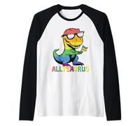 Funny Allysaurus LGBTQ Rainbow T Rex Kids Boys Gay Support Raglan Baseball Tee