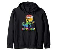 Funny Allysaurus LGBTQ Rainbow T Rex Kids Boys Gay Support Zip Hoodie