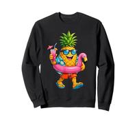 Funny Aloha Hawaiian Pineapple Pink Flamingo Float Summer Sweatshirt
