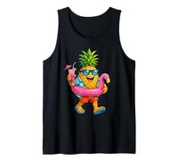 Funny Aloha Hawaiian Pineapple Pink Flamingo Float Summer Tank Top