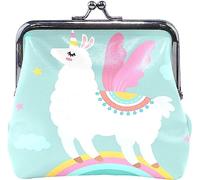 Funny Alpaca in The Image of A Unicorn with Wings and A Horn Pouch Small Wallet - Kiss-Lock Change Coin Purse Wallets for Women Girl