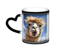 Funny Alpaca Llama Coffee Mug with Handle 11 Oz, Color Changing Cups In The Sky, Heat Sensitive Magic Funny Art Mug, Unique Coffee Tea Cup Porcelain Mugs Gift for Women Men Black