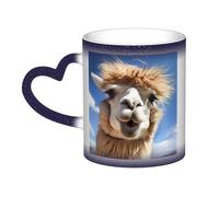 Funny Alpaca Llama Coffee Mug with Handle 11 Oz, Color Changing Cups In The Sky, Heat Sensitive Magic Funny Art Mug, Unique Coffee Tea Cup Porcelain Mugs Gift for Women Men Blue