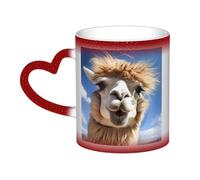 Funny Alpaca Llama Coffee Mug with Handle 11 Oz, Color Changing Cups In The Sky, Heat Sensitive Magic Funny Art Mug, Unique Coffee Tea Cup Porcelain Mugs Gift for Women Men Red