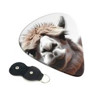 Funny Alpaca Llama Guitar Picks 6 Pack with Leather Guitar Pick Holder Keychain, Plectrum Key Fob Cases Bag, Abstract Art Plectrum for Acoustic Electric Guitar, Ukulele 0.71mm