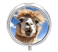 Funny Alpaca Llama Pill Box 3 Compartment Round Small Pill Box for Pocket Purse Metal Travel Pill Case Portable Daily Pill Organizer Cute Compact Medicine Organizer Mini Pill Container