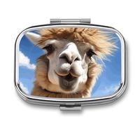 Funny Alpaca Llama Pill Organizer Small Pill Box with Two Compartments Pill Case Metal Medicine Organizer Portable Medicine Box Holder Medication Holder Travel Pill Container