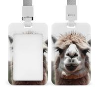 Funny Alpaca Llama Sliding Id Badge Holder Heavy Duty Waterproof Badge Clip Plastic Key Card Work Holder Case Vertical Sleeve Pocket for Teacher Student